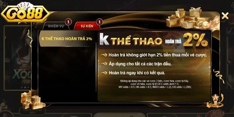 Khuyến mãi GO88 hoàn cược thể thao